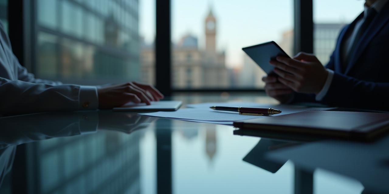 Professional lawyer reviewing digital data protection documents in a London office